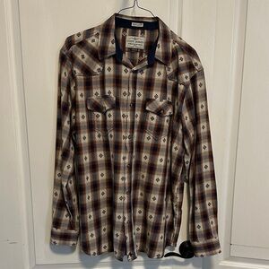 Cody James Men's Geometric Plaid Button Down Shirt - Brown and Blue